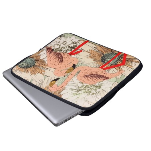 Flamingo Pink Floral Tropical Blätter Glitzer Laptopschutzhülle (Vorne Knopf)