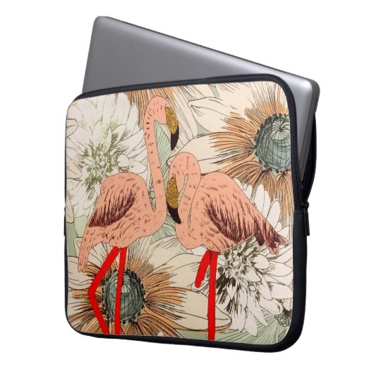 Flamingo Pink Floral Tropical Blätter Glitzer Laptopschutzhülle (Vorderseite Links)