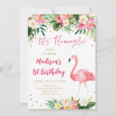Flamingo Pink Gold Erster Geburtstag Einladung (Vorderseite)