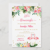 Flamingo Pink Gold Tropical Brautparty Einladung (Vorderseite)