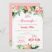 Flamingo Pink Gold Tropical Brautparty Einladung (Vorne/Hinten)