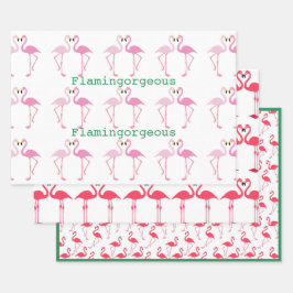 Flamingo Pink Green Custom Typografy 3-teilig Geschenkpapier Set