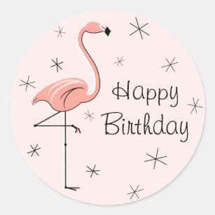 Flamingo Pink Happy Birthday Aufkleber