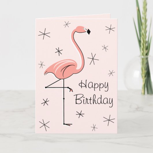 Flamingo Pink Happy Birthday Fronttext vertikal Karte (Vorderseite)
