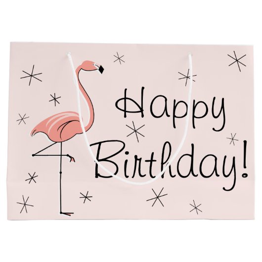 Flamingo Pink 'Happy Birthday'! Geschenktasche Große Geschenktüte (Rückseite)