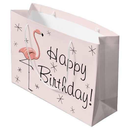 Flamingo Pink 'Happy Birthday'! Geschenktasche Große Geschenktüte (Rückseite Schrägansicht)