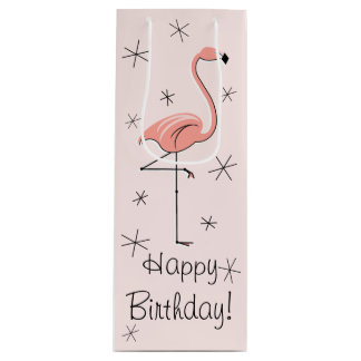 Flamingo Pink 'Happy Birthday'! Geschenktüte Für Weinflaschen