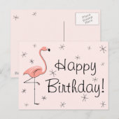 Flamingo Pink "Happy Birthday!" Postkarte (Vorne/Hinten)