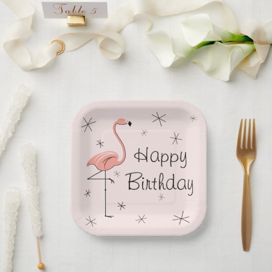 Flamingo Pink Happy Birthday Square Pappteller (Hochzeit)