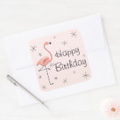 Flamingo Pink Happy Geburtstagsticker Quadratischer Aufkleber (Umschlag)