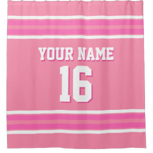 Flamingo Pink Hot Pink Whit Stripes Sports Jersey Duschvorhang