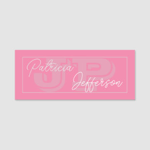 Flamingo Pink Mit Monogramm: Handgeschriebene Kall Namensschild