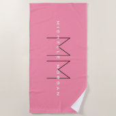 Flamingo Pink Monogram Minimalistisch Name Initial Strandtuch (Vorderseite)