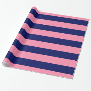 Flamingo Pink, Navy Blau XL Streifen Muster V Geschenkpapier