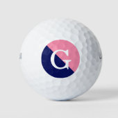 Flamingo Pink Navy Blue 2 Tone Diag Init Monogram Golfball (Vorderseite)