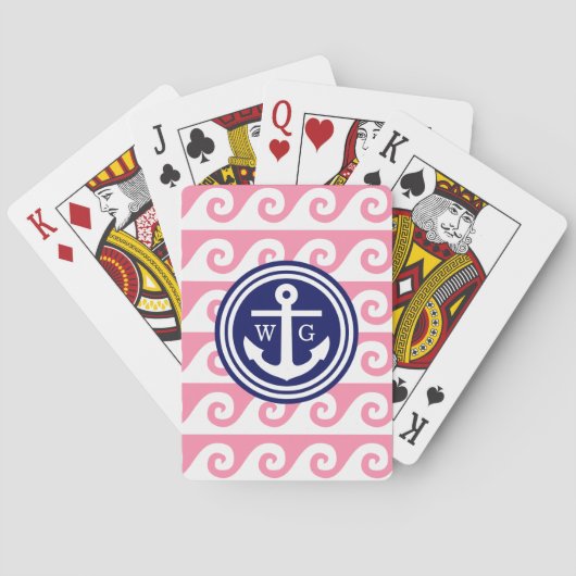 Flamingo Pink Navy Blue Wht Anchor griechische Sch Spielkarten (Rückseite)