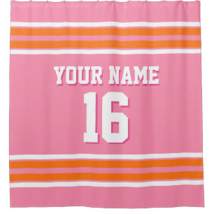 Flamingo Pink Orange White Stripes Sports Jersey Duschvorhang