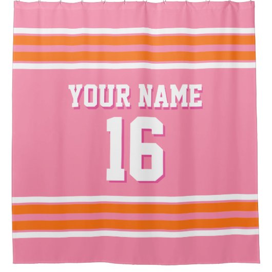 Flamingo Pink Orange White Stripes Sports Jersey Duschvorhang (Vorderseite)