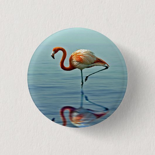 Flamingo Pink Reflection Wildlife Foto Button (Vorderseite)