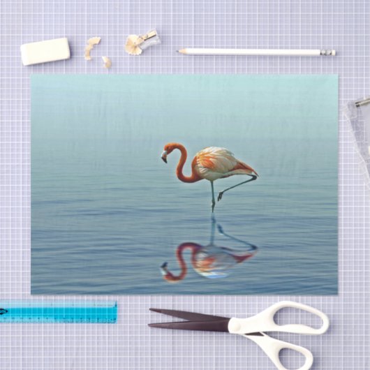 Flamingo Pink Reflection Wildlife Foto Seidenpapier (Handwerk)