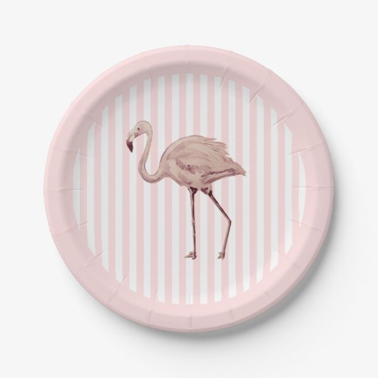 Flamingo Pink Stripe Birthday Tropical Pappteller (Vorderseite)