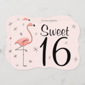 Flamingo Pink "Sweet 16" Einladungsklammer Einladung (Vorne/Hinten)