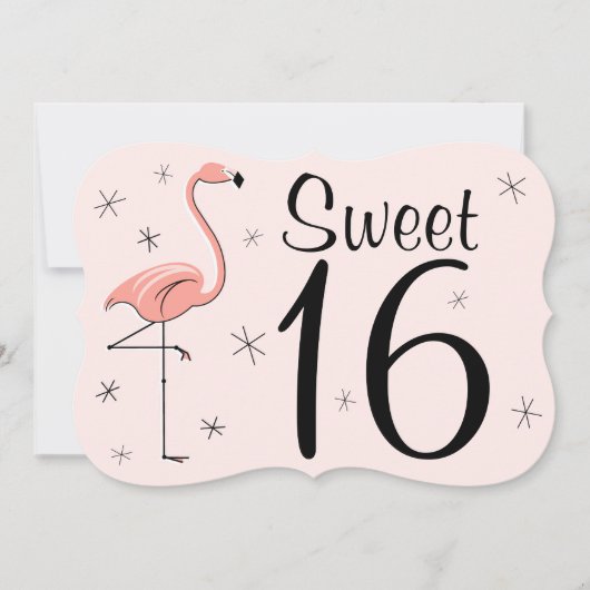 Flamingo Pink "Sweet 16" Einladungsklammer Einladung (Vorderseite)