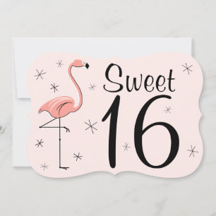 Flamingo Pink "Sweet 16" Einladungsklammer Einladung