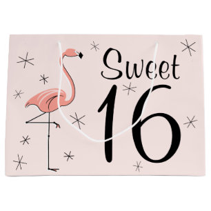 Flamingo Pink 'Sweet 16' Geschenktasche groß Große Geschenktüte