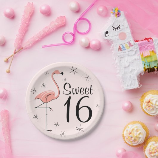 Flamingo Pink Sweet 16 Papierplatte Pappteller (Party)