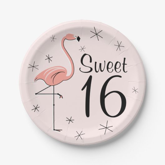 Flamingo Pink Sweet 16 Papierplatte Pappteller (Vorderseite)
