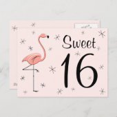 Flamingo Pink "Sweet 16" Postkarte (Vorne/Hinten)