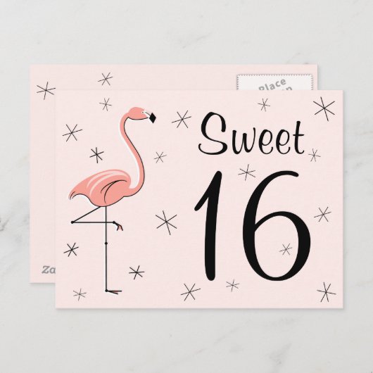 Flamingo Pink "Sweet 16" Postkarte (Vorne/Hinten)