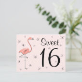 Flamingo Pink "Sweet 16" Postkarte (Stehend Vorderseite)