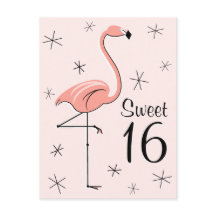Flamingo Pink "Sweet 16" vertikale Postkarte