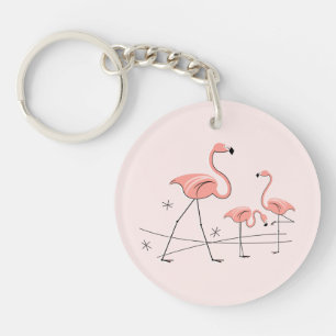 Flamingo Pink Trio 2 Text-Rückseite Acrylketten Schlüsselanhänger