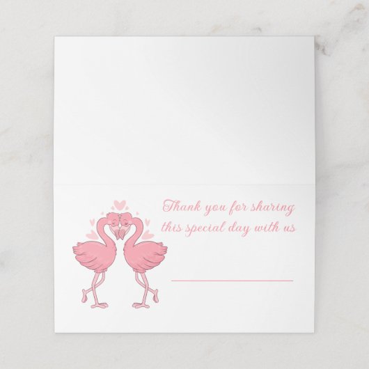 Flamingo Pink Tropical Beach Wedding Escort Platzkarte (Außenseite Aufgefaltet)