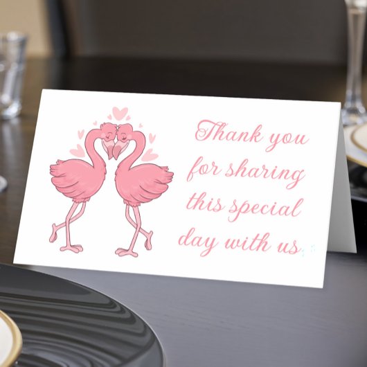 Flamingo Pink Tropical Beach Wedding Thank You Platzkarte