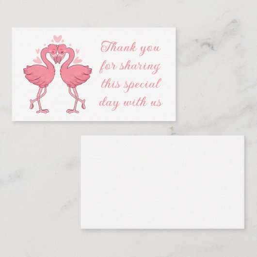 Flamingo Pink Tropical Beach Wedding Thank You Platzkarte (Vorne/Hinten)