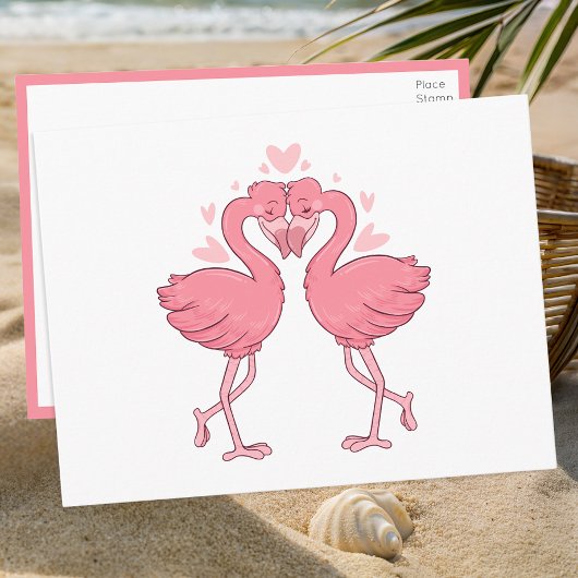 Flamingo Pink Tropical Beach Wedding Thank You Postkarte