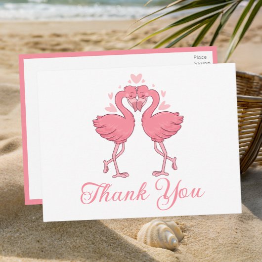 Flamingo Pink Tropical Beach Wedding Thank You Postkarte
