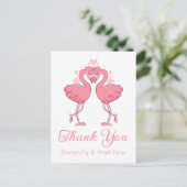 Flamingo Pink Tropical Beach Wedding Thank You Postkarte (Stehend Vorderseite)