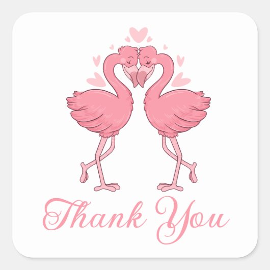 Flamingo Pink Tropical Beach Wedding Thank You Quadratischer Aufkleber (Vorderseite)