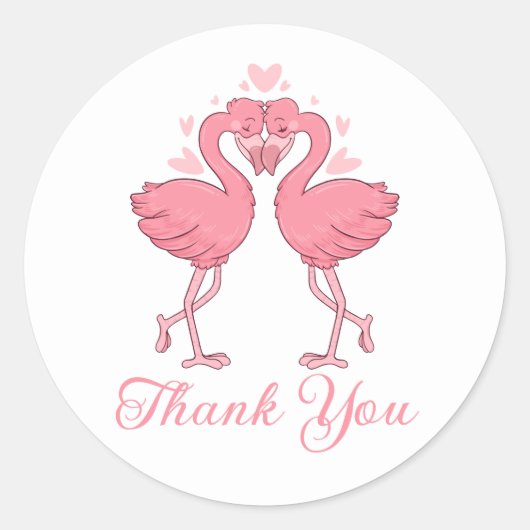 Flamingo Pink Tropical Beach Wedding Thank You Runder Aufkleber (Vorderseite)