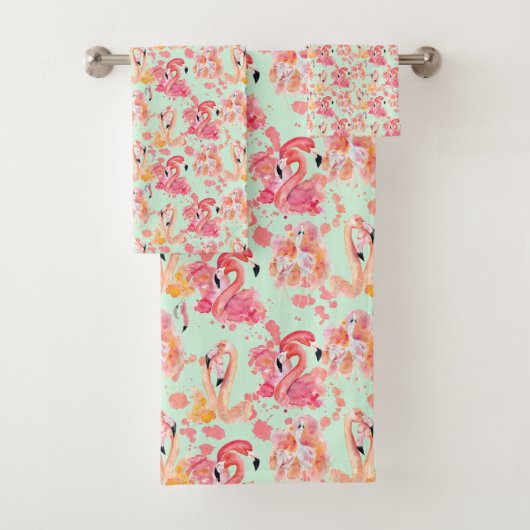Flamingo Pink Tropical farbenfroh Badhandtuch Set (Insitu)