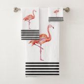 Flamingo Pink Tropischer Aquamariner Schwarz-weiße Badhandtuch Set (Insitu)