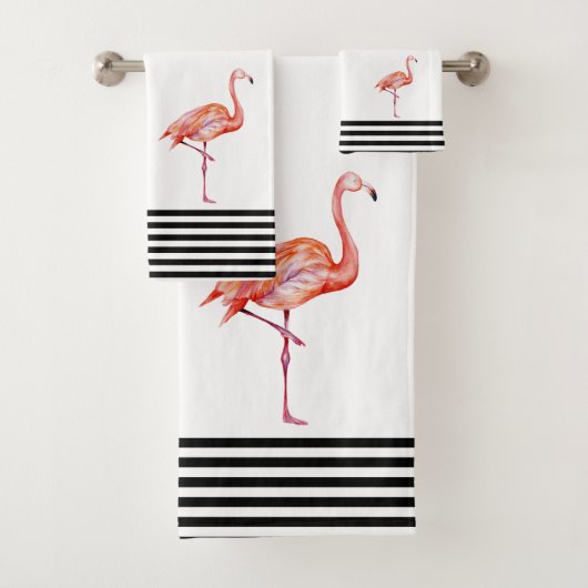 Flamingo Pink Tropischer Aquamariner Schwarz-weiße Badhandtuch Set (Insitu)
