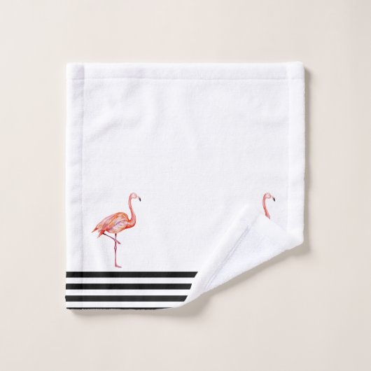 Flamingo Pink Tropischer Aquamariner Schwarz-weiße Badhandtuch Set (Waschlappen)
