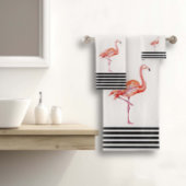 Flamingo Pink Tropischer Aquamariner Schwarz-weiße Badhandtuch Set