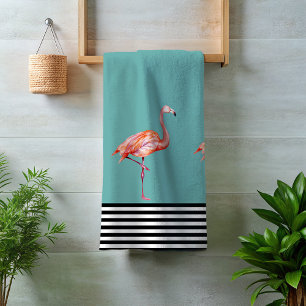 Flamingo Pink Tropischer Aquamariner Schwarz-weiße Badhandtuch Set